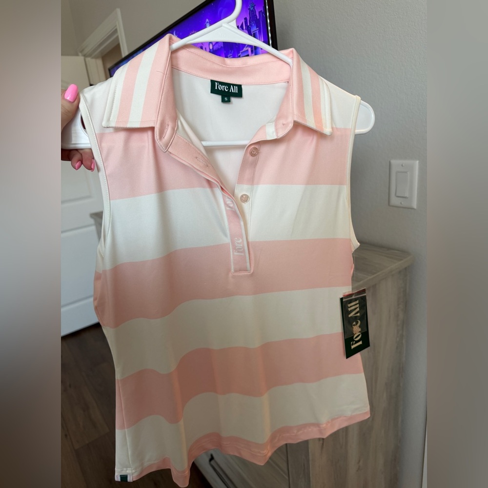 Fore All Pink and White Striped Women's Tank Top